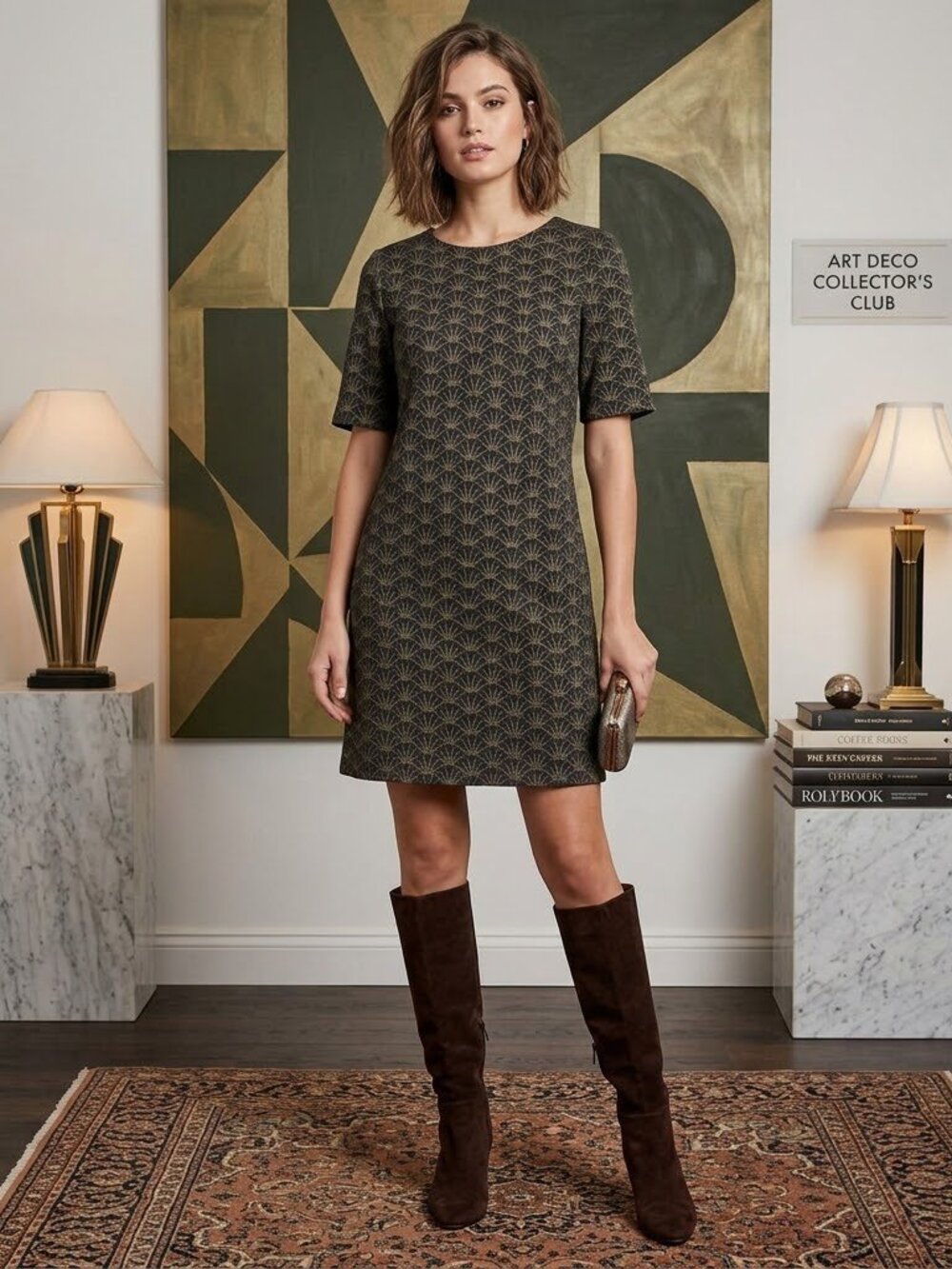 Loft Shift Dress Black And Brown Size M Petite Short Sleeve